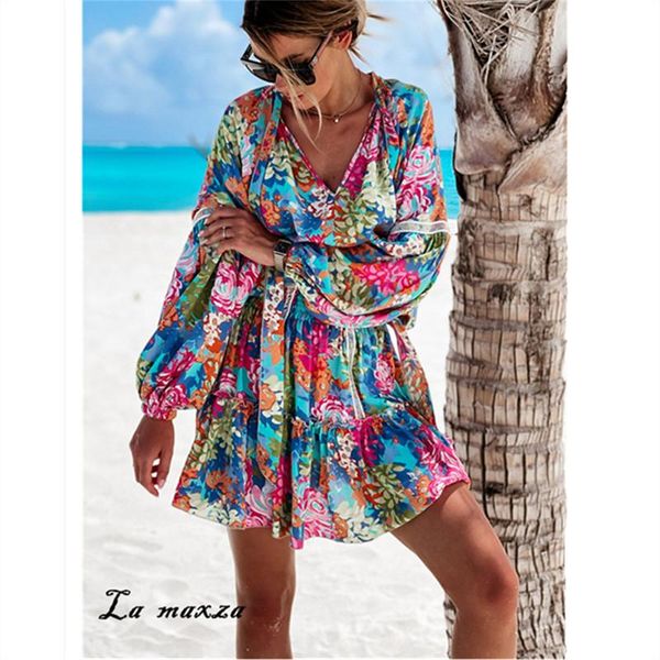

casual dresses woman dress 2021 print long sleeve bohemian fashion women party night mini, Black;gray