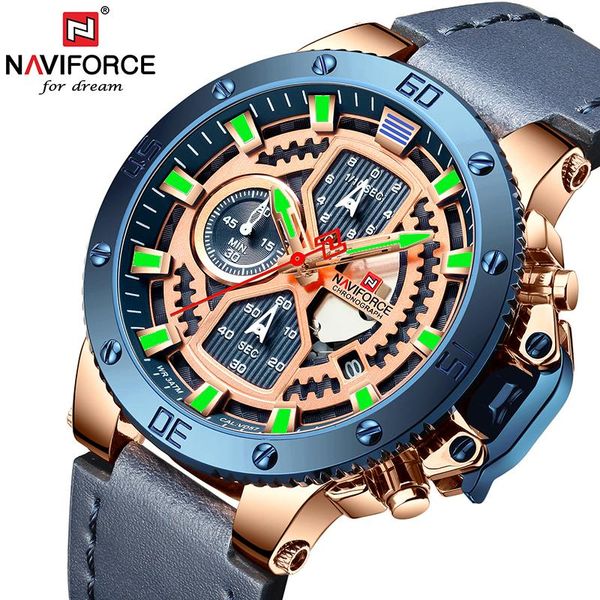 

wristwatches naviforce men watches military quartz watch chronograph leather waterproof clock male relogio masculino, Slivery;brown