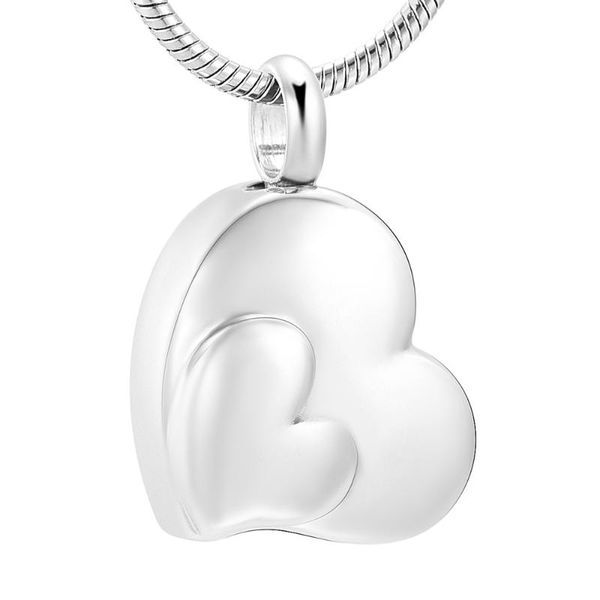 

pendant necklaces lkj12436 double hearts engravable urn with screw ashes holder keepsake jewelry stainless steel snake chain cremation, Silver