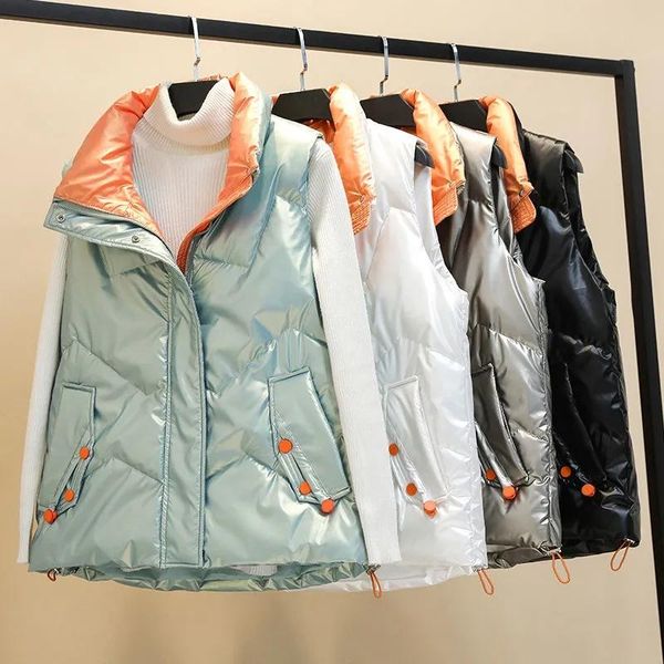 

women's vests nice winter jacket women vest casual short parkas waistcoat thicken warm female cotton padded sleeveless coat, Black;white