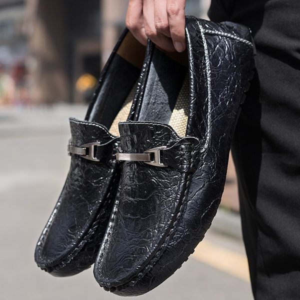 

dress shoes fashionable sports lether men's moccasins fashion men casual piergitar for brown leather stylish summer male man, Black