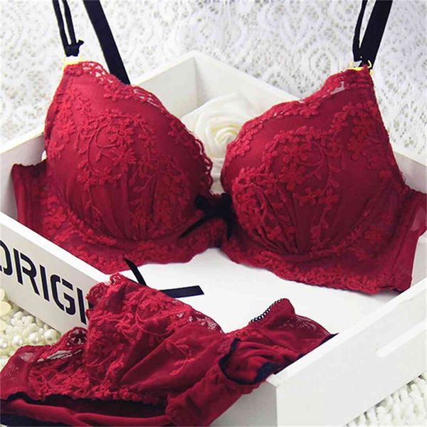 

vogue lace floral women underwear set underwire push up bra outfits s11, Red;black
