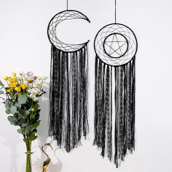 

decorative objects & figurines moon dream catcher black tassel dreamcatcher nordic modern home living room decor wind chime wall hanging han