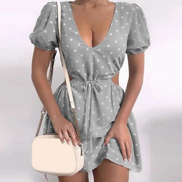 

casual dresses dress polka dot print soft women hollow waist for dating, Black;gray