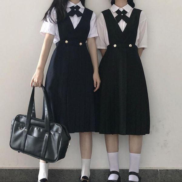 

clothing sets japanese girl's women's sleeveless pinafore dress jk high school uniform class students cloths, White