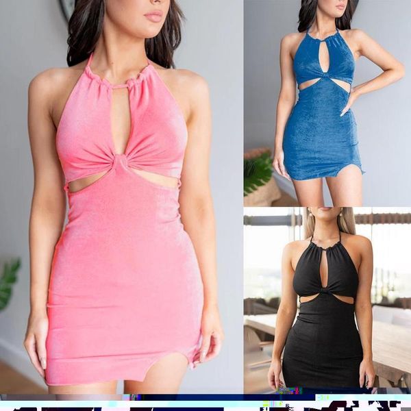 

casual dresses bodycon dress women halter backless sleeveless beach holiday fashion 2021 elegant hollow outdoor midi p u7h4, Black;gray