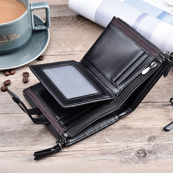 

men wallets 2020 fashion men pu leather wallet purse with double zipper design for bank cards money purse male billetera hombre, Red;black