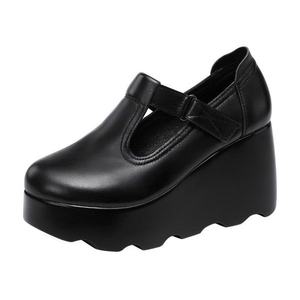 

dress shoes small plus size 32-43 chunky t strap platform women pumps spring 2022 ol high heels wedges for office dance, Black