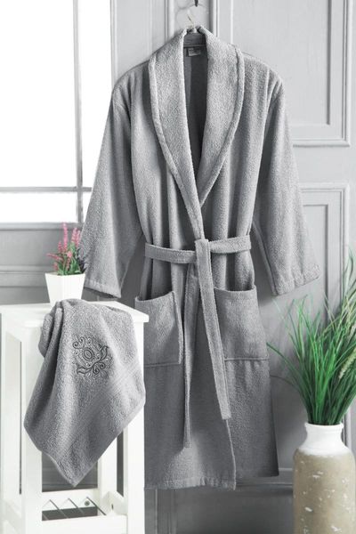 

towel single male bathrobe set 2'li gray face
