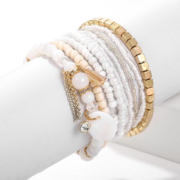 

charm bracelets 9 pcs/lot trendy multilayer geometric stone beads handmade adjustable crystal bangles for women, Golden;silver