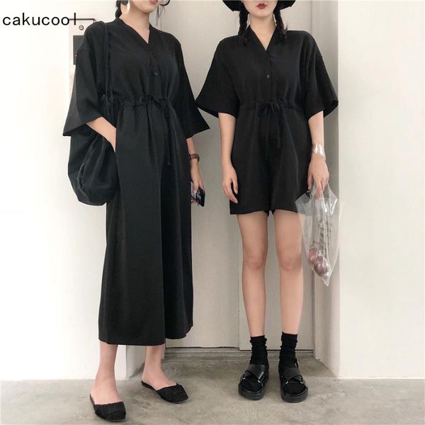 

women's jumpsuits & rompers cakucool women casual v-neck jumpsuit overalls korean long sleeve empire wide leg pant playsuit femme black, Black;white