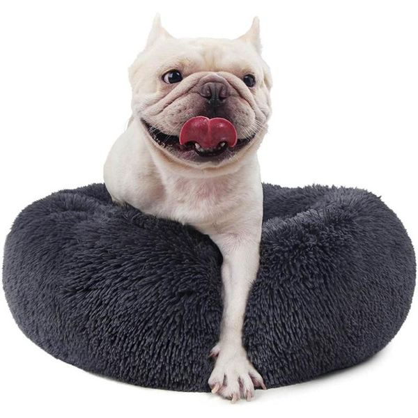 

kennels & pens removable gray round dog bed super soft beds house sofa washable plush mat for large medium small dogs