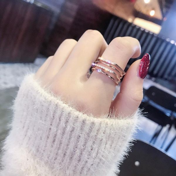 

cluster rings elegant temperament multi-layer rhinestone wild female fashion exaggerated ladies rose gold color ring wedding jewelry, Golden;silver