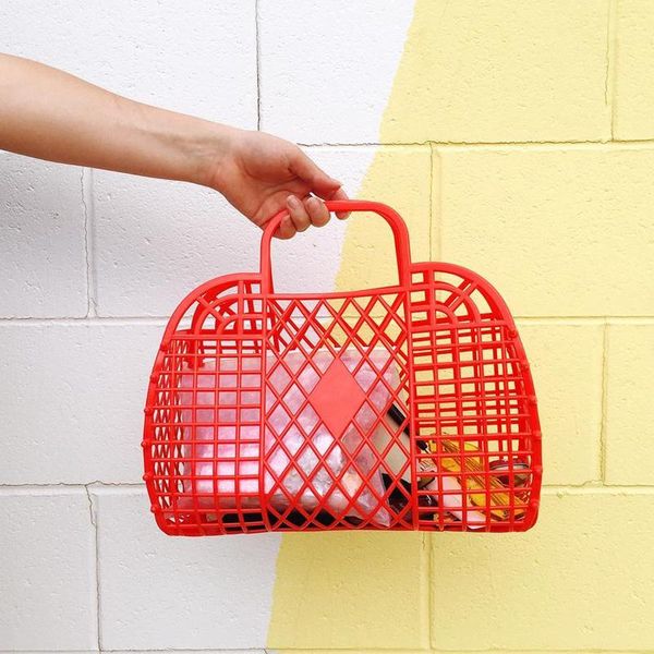 

totes woman summer jelly bag portable vegetable basket hollow girl large capacity holiday handbag