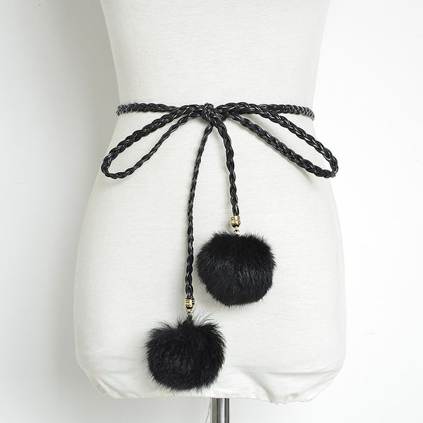 

korean new fashion sweet rabbit hair ball thin belt for women in autumn and winter, Black;brown