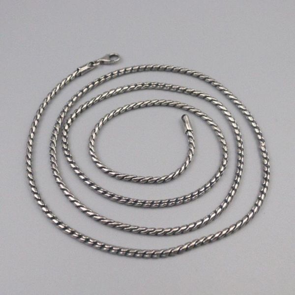 

chains pure 925 sterling silver necklace width 2mm round twisted rope chain 70cm / 22-23g for man gift