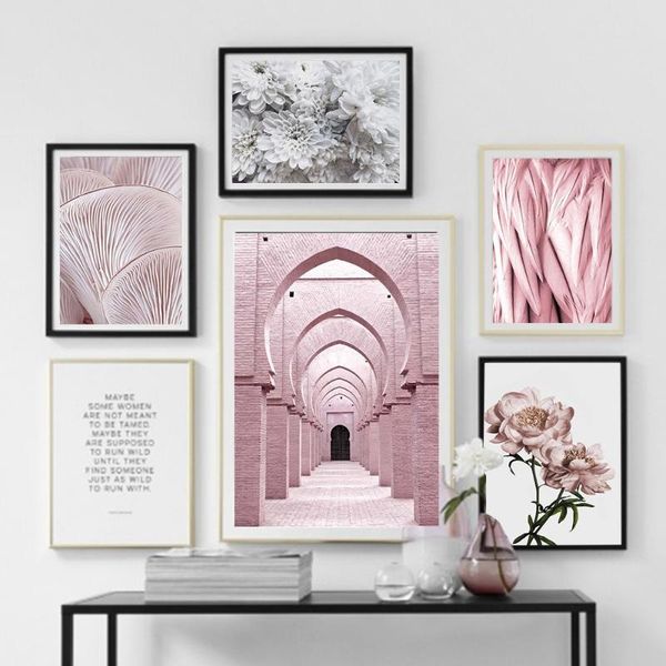 

paintings morocco door vintage poster wall art canvas painting pink feather posters and prints modern flower pictures for living room