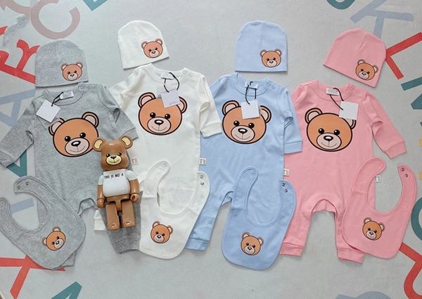 

1 set/3pcs newborn baby boy girl rompers long sleeve cotton animal new born set with bib and hat babies kids clothes bodysuit, Blue