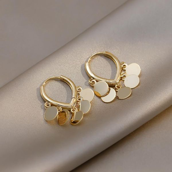 

hoop & huggie korea design fashion jewelry simple golden metal round tassel earrings elegant women's everyday all-match, Golden;silver