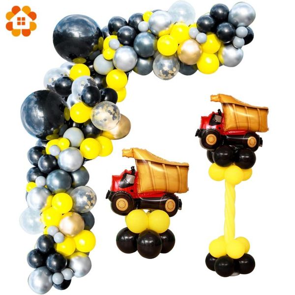 

party decoration 1set construction excavator vehicle latex balloon ball banner cake er happy birthday theme kids