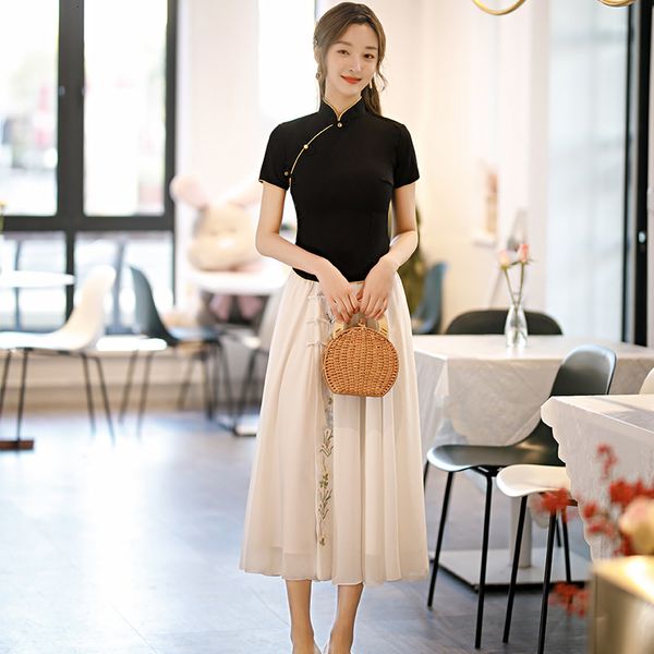 

luxury cheongsam improved 2021 summer long elegant cheongsam drs two-piece set, Blue;red