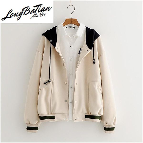 

women's jackets harajuku baseball jacket women autumn coat 2021 big size hooded long sleeve short ladies korean casual streetwear, Black;brown