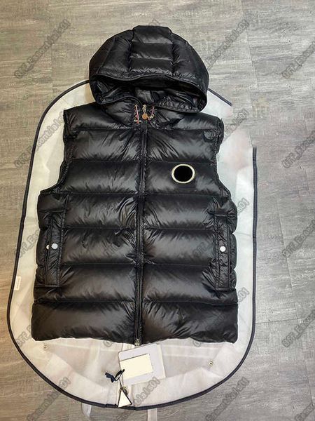 

france flocking down jacket men and womentide brand cotton vest hooded drawstring vests, Black