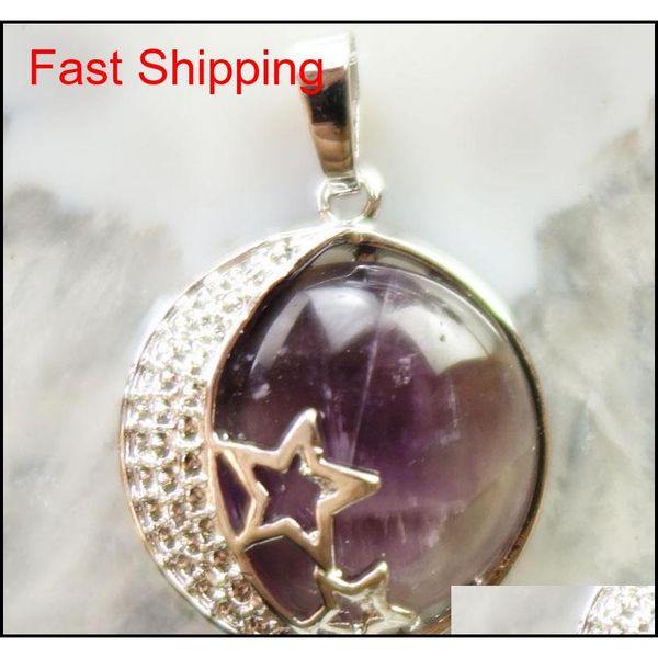 

plated-silver star moon wrapped natural amethyst 27x24x8mm qylfpk new_dhbest
