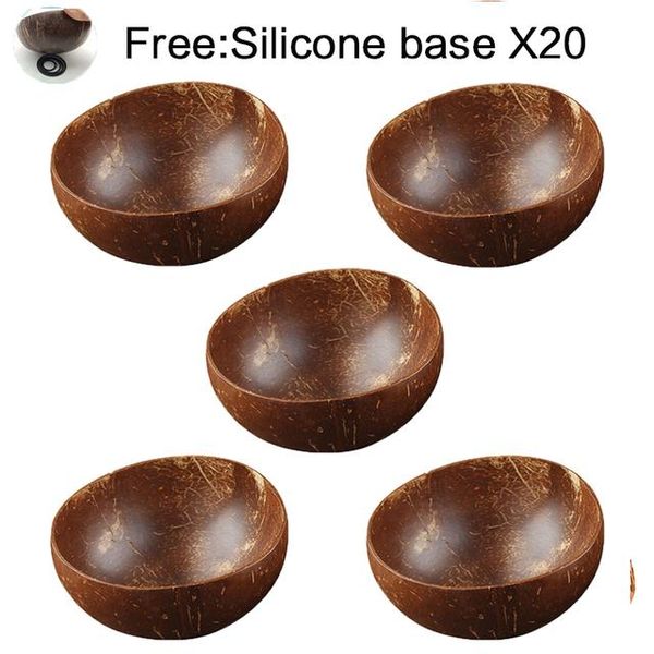 

bowls [5pcs sets] natural coconut bowl set handmade shell tableware wood spoon dessert fruit salad mixing rice ramen