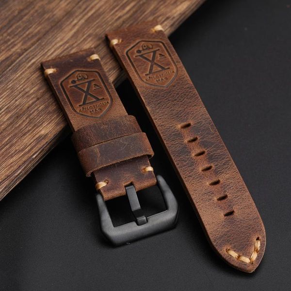 

watch bands handmade leather strap, 20 22 24 26mm black-brown x- decorated cowhide men bracelet, suitable for military strap