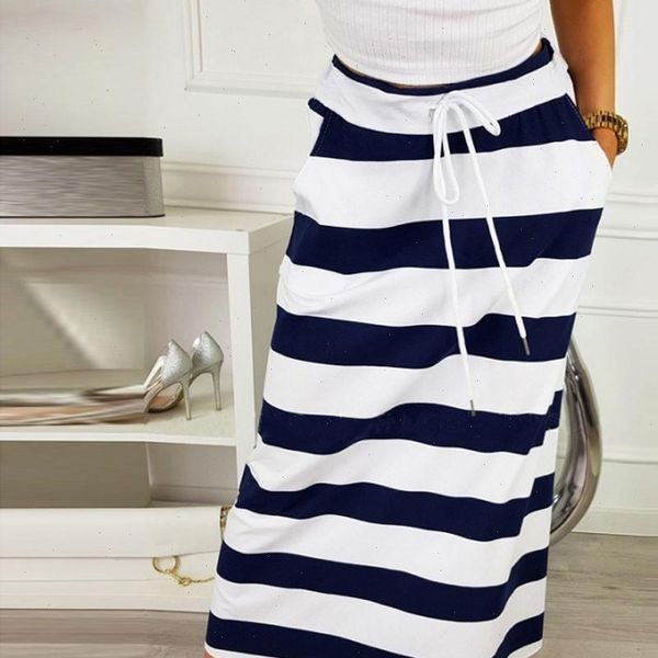 

womens skirts skirt ladies summer casual fashion stripe hight lace up waist maxi long faldas mujer t1g, Black