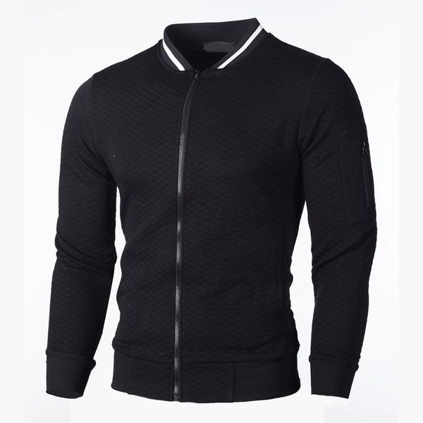 

men's hoodies & sweatshirts 2021 brand zipper collar jacket cardigan for male casual plaid sweatshirt, Black