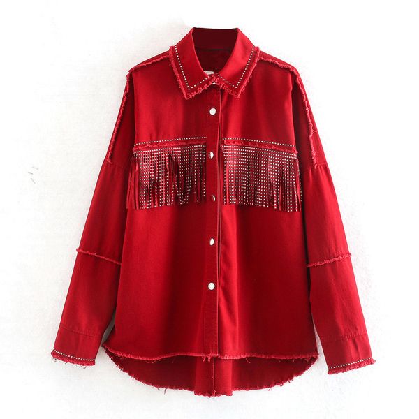 

2021 women boyfriend style red jacket new tassel design female loose oversize coat outerwear wqjb, Black;brown