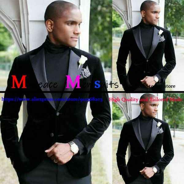 

men's suits & blazers classic black velvet mens peaked lapel wedding groom tuxedo formal business blazer 2 pieces (jacket+pants) costum, White;black