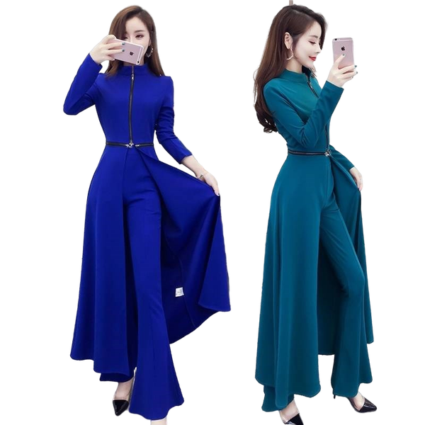 

women's tracksuits 2021 elegant spring 2pcs tweed set suit ol lady work office wear high waist split long outwear + wide leg pants, Gray