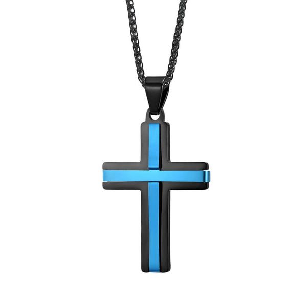 

pendant necklaces cross necklace wholesale blue black contrast stainless steel jewelry 43*28mm, Silver