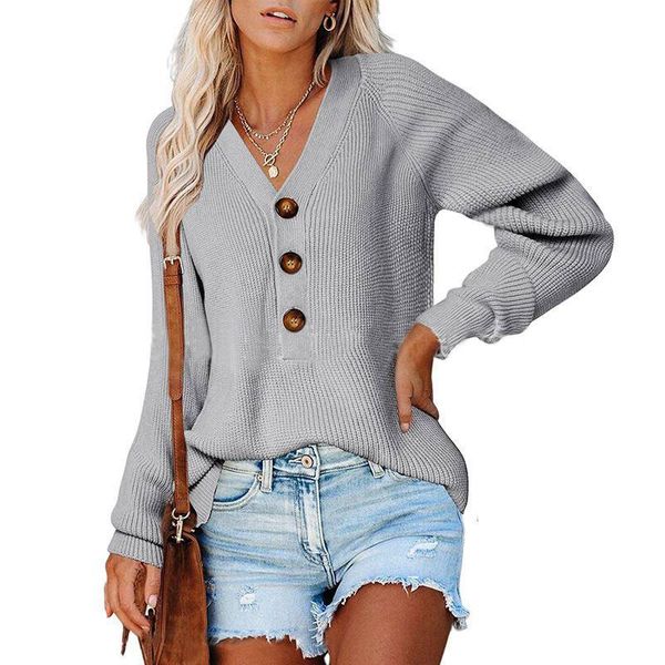 

casual dresses 2021 autumn winter button sweater knitted v-neck female, Black;gray