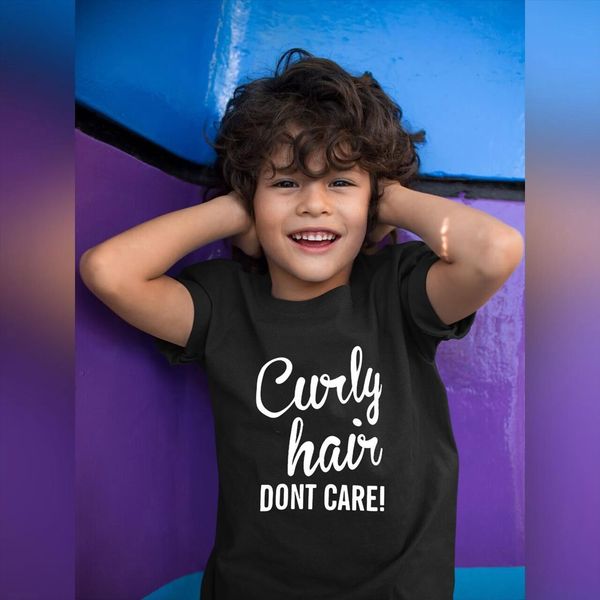 

kid funny shirt curly hair dont care toddler kids girl print casual children short sleeve t streetwear, Blue