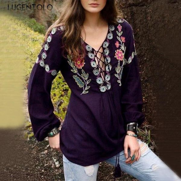 

women's t-shirt embroidery printing shirt women plus size harajuku fashion drawstring womens long sleeve tshirt lugentolo, White