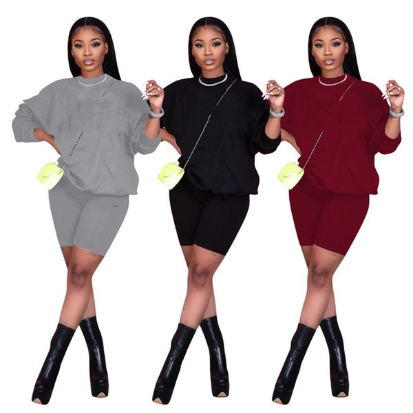 

women hoodies 2 piece sets casual tracksuit long sleeve shirtsmini shorts sports jogger suit summer clothes sportswear letter outfits 4461, Gray