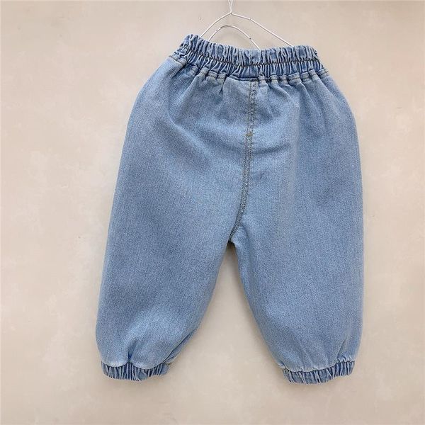 

2021 spring new children jeans korean loose denim solid smile pants, Blue