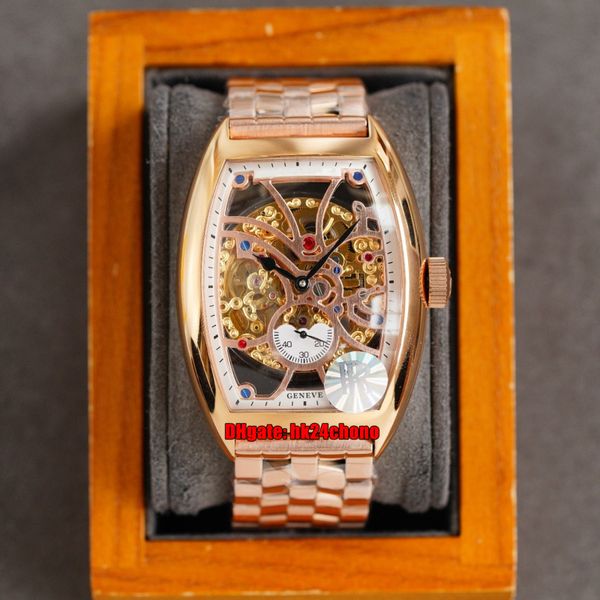 Relógios de luxo RRF Cintrée Curvex 8880 B SG Rose Gold Mecânica Mecânica Mens Relógio Escars de Esqueleto De Aço Inoxidável Pulseira De Pulseira De Pulseiras