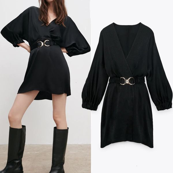 

new black 2021 stain women fashion elastic belt wrap long sleeve mini dress woman officewear elegant vintage dresses o5mw zo7d, Black;gray