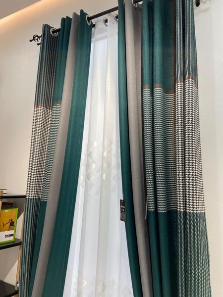 

new plaid cotton and linen curtains, green plaid, atmospheric fashion, simple curtains, nordic fashion and modern curtain