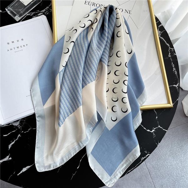 

foulard women scarf 2021 square silk kerchief neck scarves hairband shawl lady wrap bandana 70x70cm, Blue;gray