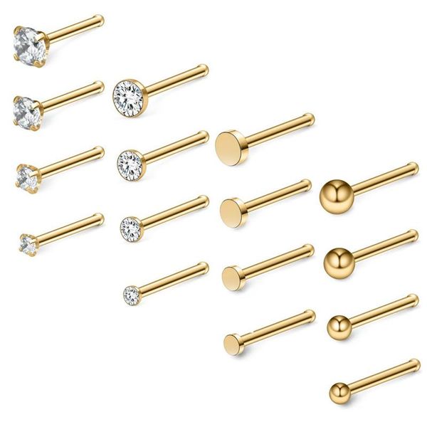 Andere 20G 18G Stahl 1,5 mm-3 mm flache Kugel klare CZ Nasenstecker Ringe Knochen Pin Piercing Schmuck 16–34 Stück