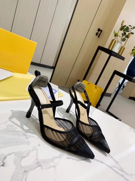 

2021 new women high heels party fashion rivets girls pointed shoes bud silk gauze shoes wedding shoes sandals with box size 35-42, Black