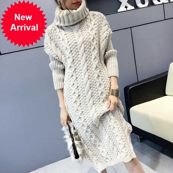

turtleneck warm sweater women long sleeve knitted pullover autumn winter loose tunic casual 4 colors plus size dresses, White;black