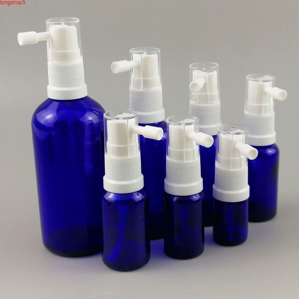 Blaue Glas leere Flasche oral Ohrhals Nasensprüher weiße Pumpe für Wasserbasis-Lösung 10ml 20ml 30ml 50ml 500pcshigh-Qualität