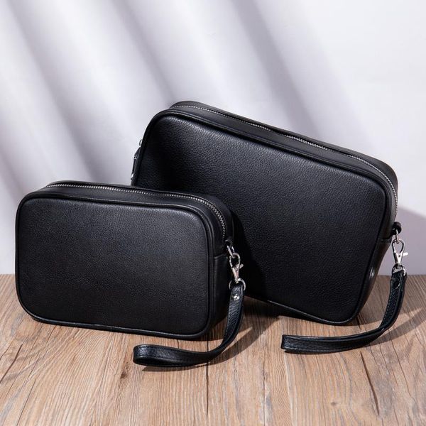 

men's clutch genuine leather simple wrist storage bag men's handbag leather business wallet gifts, Red;black